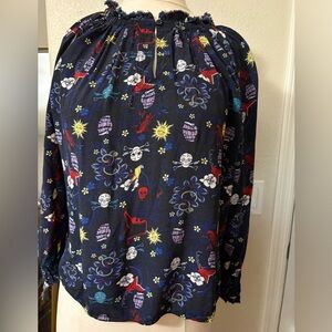 Zadig & Voltaire Theresa Tatoo Pirate Print, Viscose Blue Blouse. Relaxed fit.